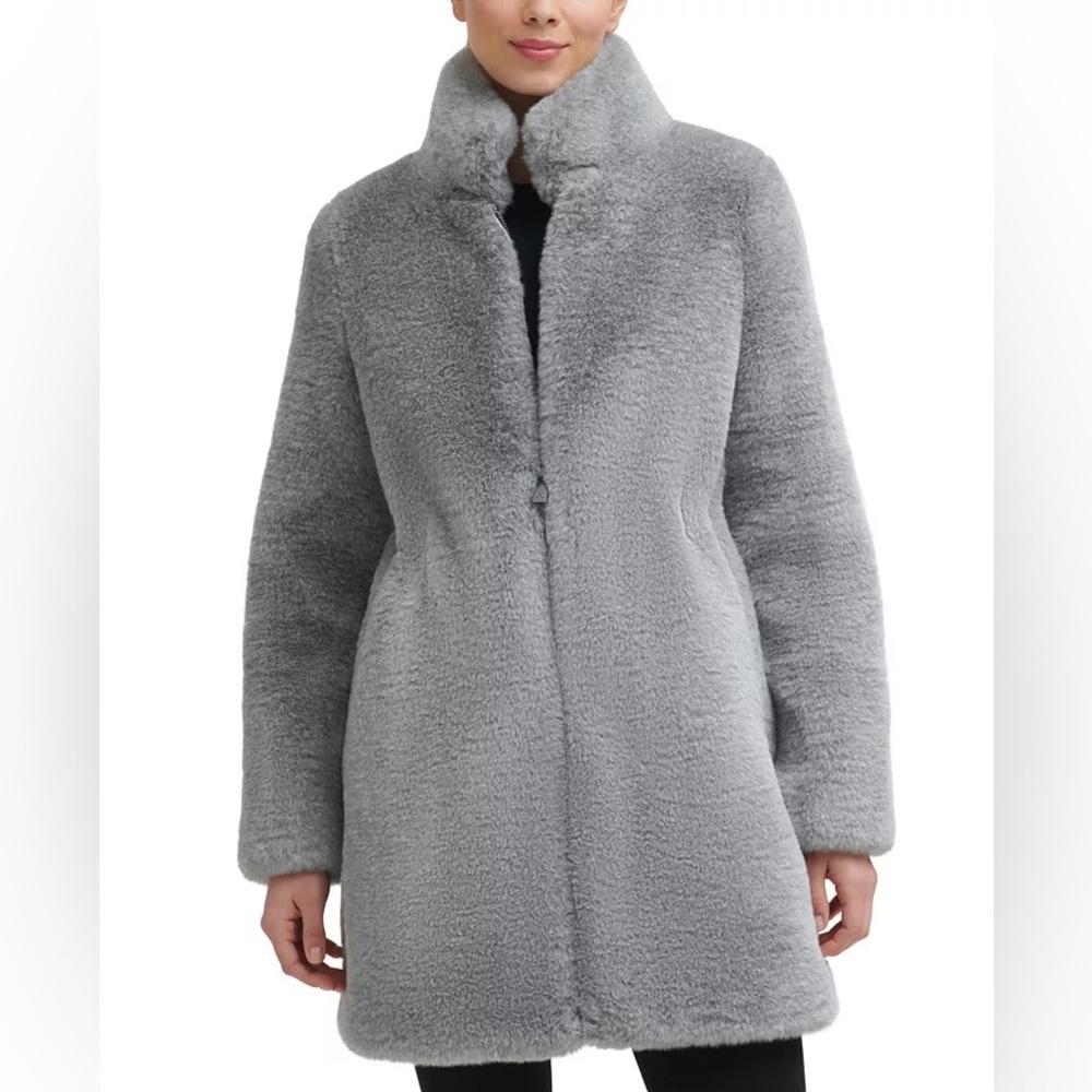 Calvin Klein gray faux fur coat XS